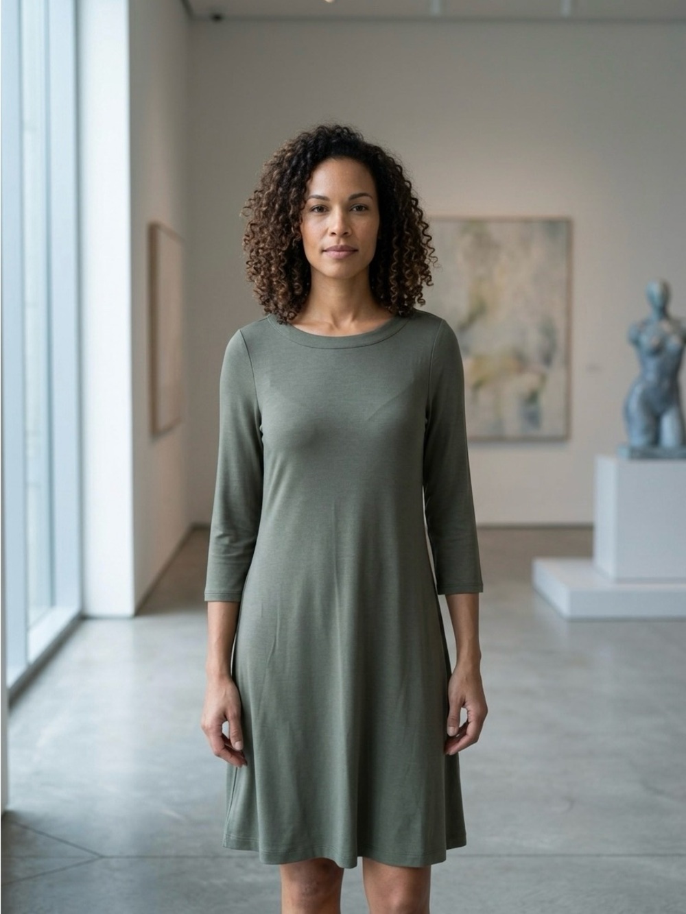 Tommy Bahama Olive Green Tencel Modal Dress S Minimalist Quiet Luxury Shift